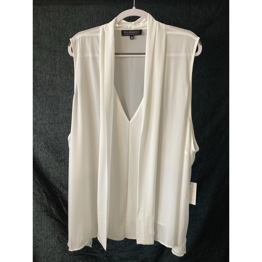 ELOQUII Ultimate Layering Tank Top Womens Size 32 Drape Panel Lapel White Career